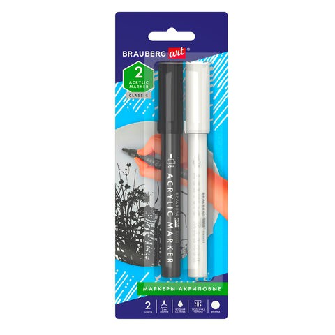 Маркеры акриловые для рисования 2 мм, белый/черный цена за 3 шт , 